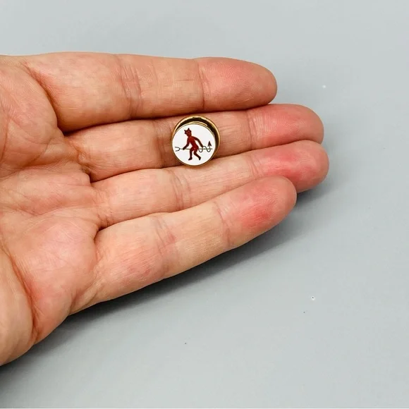 Antique Guilloche Red Devil on Pitchfork Enamel 10K Secret Society Pin Stief Co.